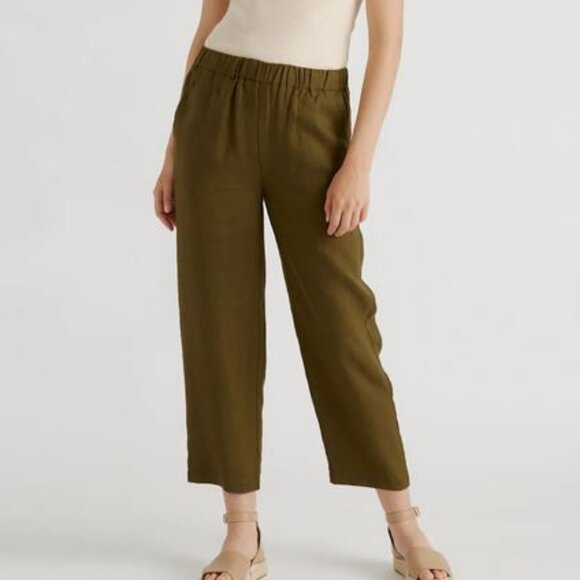 *NEW Quince 100% European Linen Pants Green Size Large - Picture 1 of 10